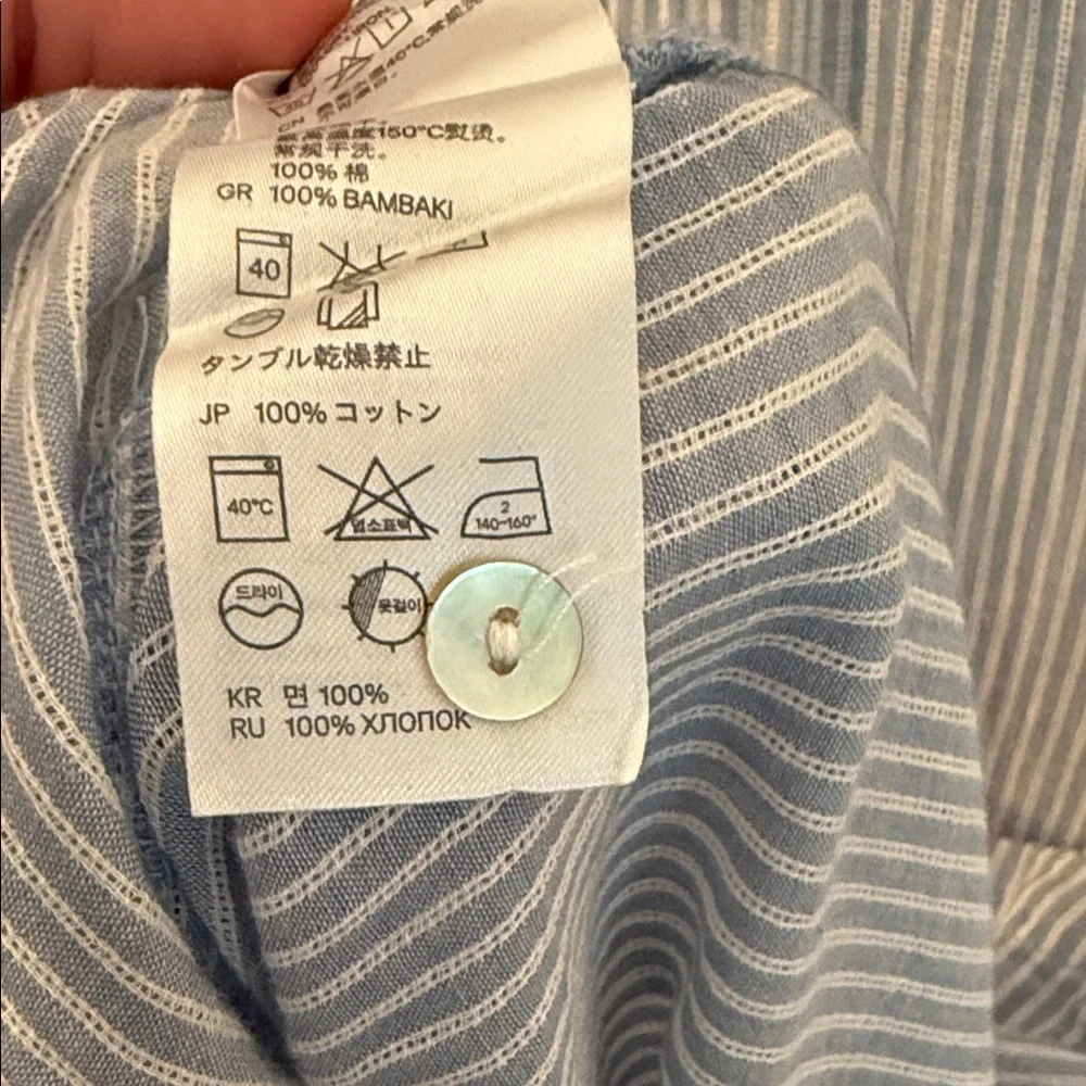 H&M LOGG Women's Blue and White Striped Cotton Button Up Tunic Size US 14 - Picture 4 of 6